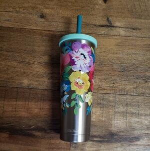 Pioneer Woman Floral Stainless Steel Tumbler with Mint Lid and Straw
